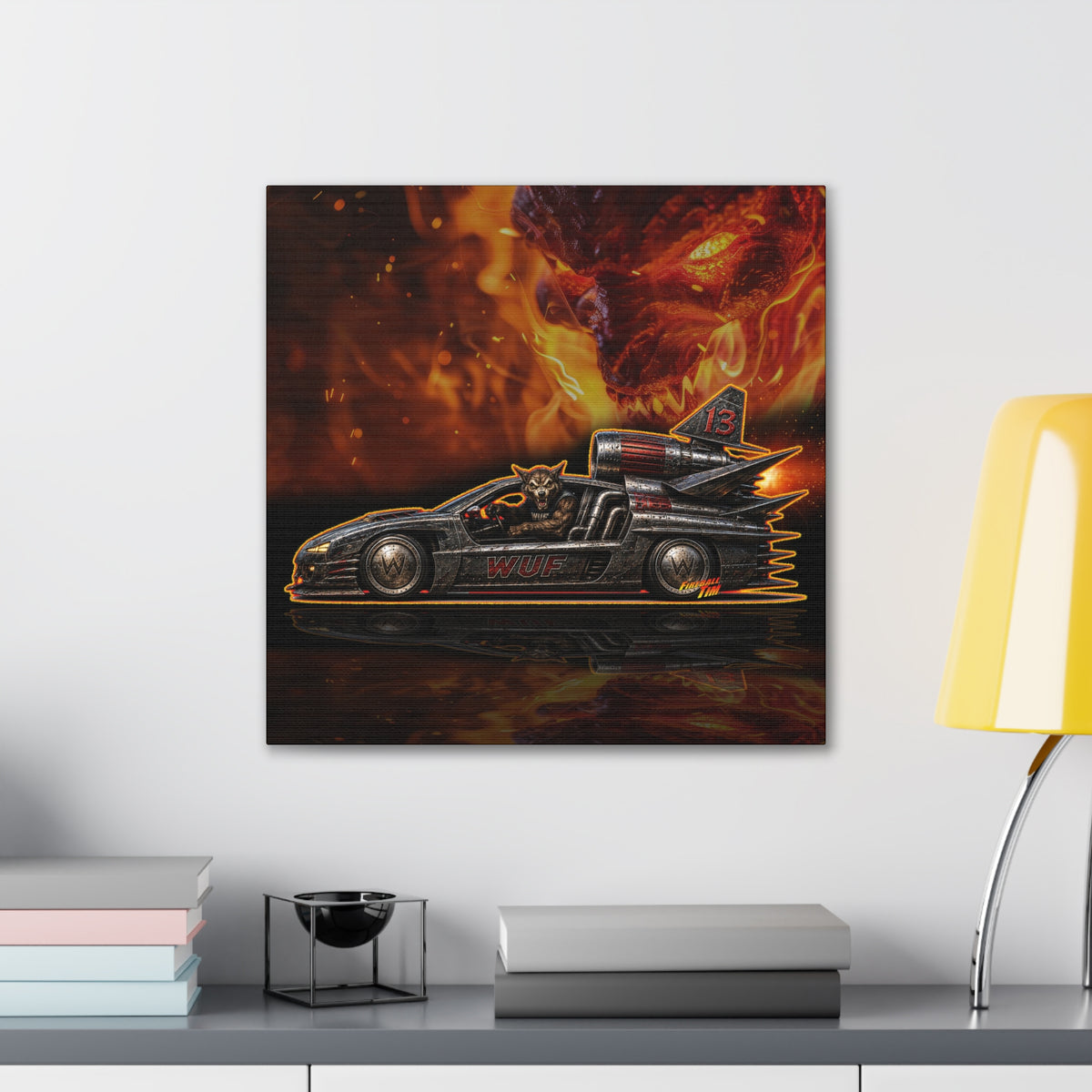 MONSTER MACHINES Wufman Halloween Fireball Art Canvas Stretched Print