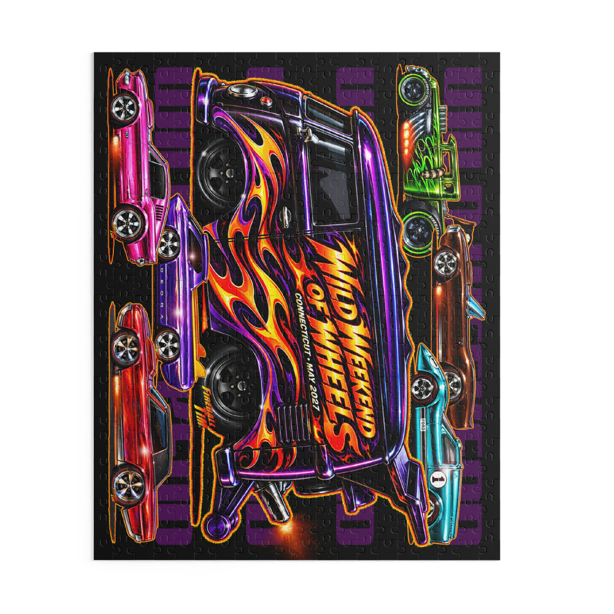 WILD WEEKEND of WHEELS Hot Wheels Jigsaw Puzzle — Retro Hot Rods (120/252/500‑Piece)