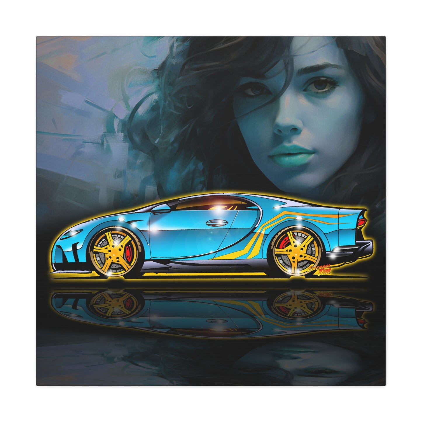 BUGATTI CHIRON Hypercar Fireball Art Canvas Wall Print