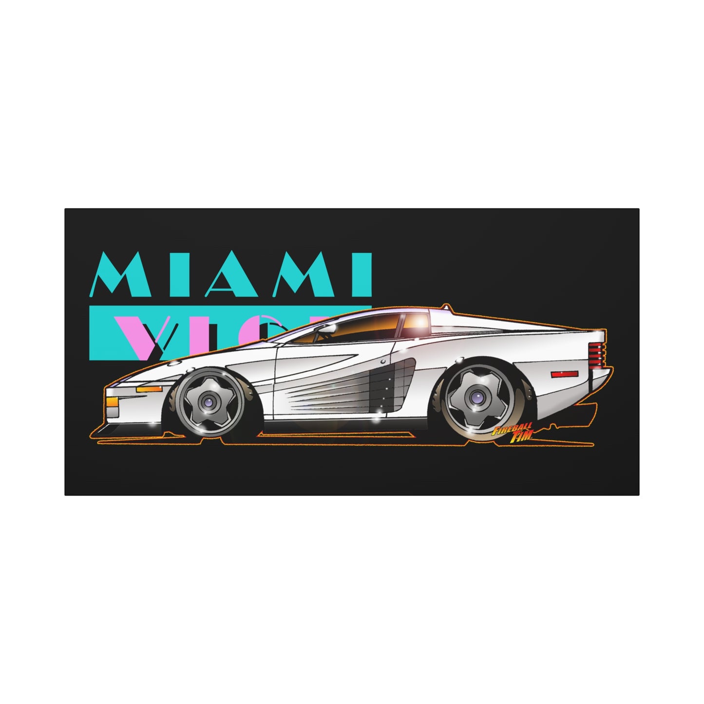 MIAMI VICE FERRARI TESTAROSSA Fireball Canvas Art Wall Print