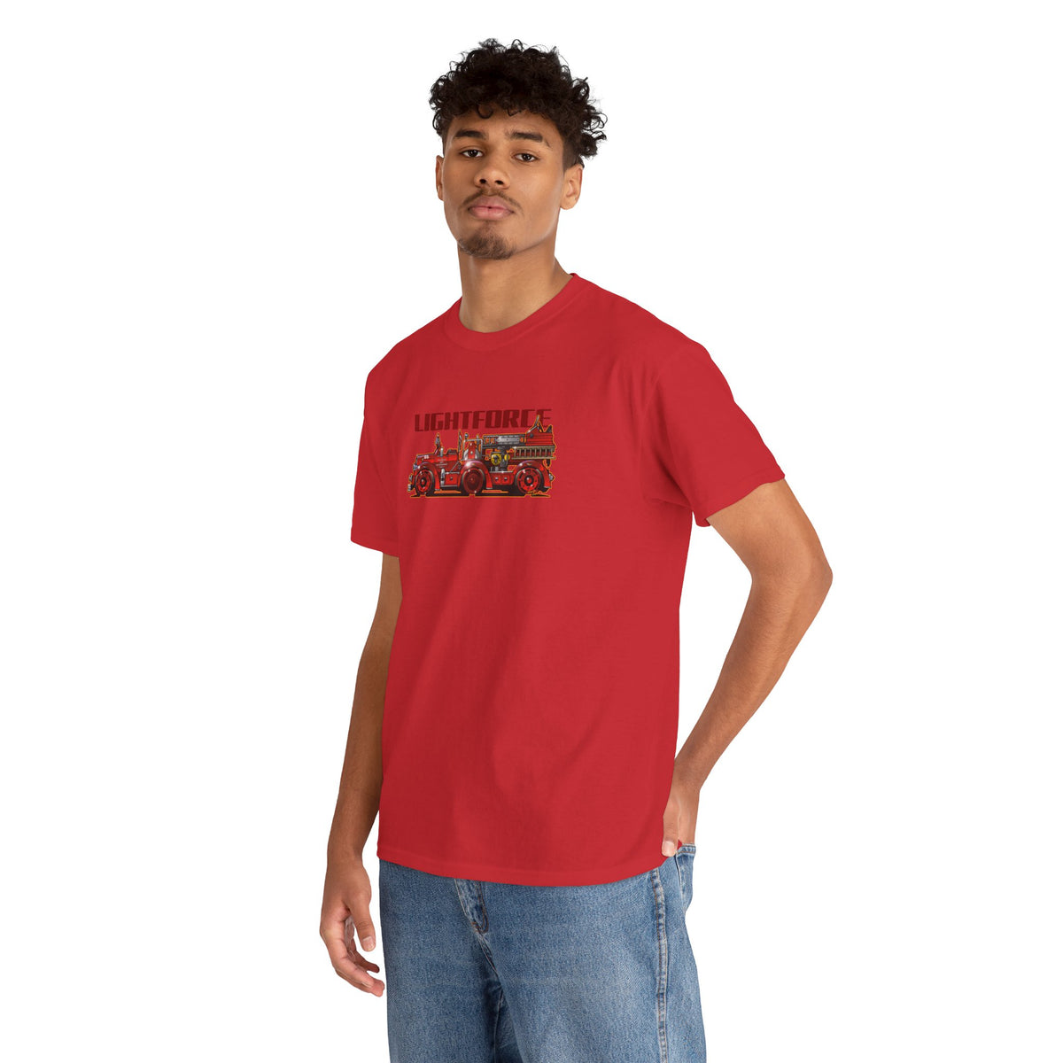 LIGHTFORCE VINTAGE 1940 AERIAL LADDER FIRE TRUCK Fireball Art Tee Shirt - Multiples