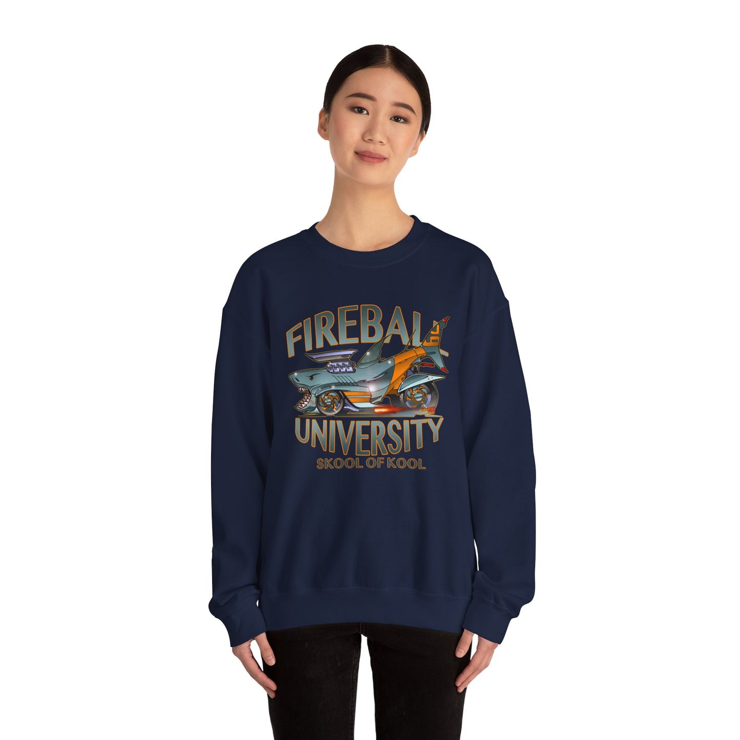 FIREBALL UNIVERSITY Skool of Kool Maneater Shark Hot Rod Concept Art Sweatshirt 5 Colors