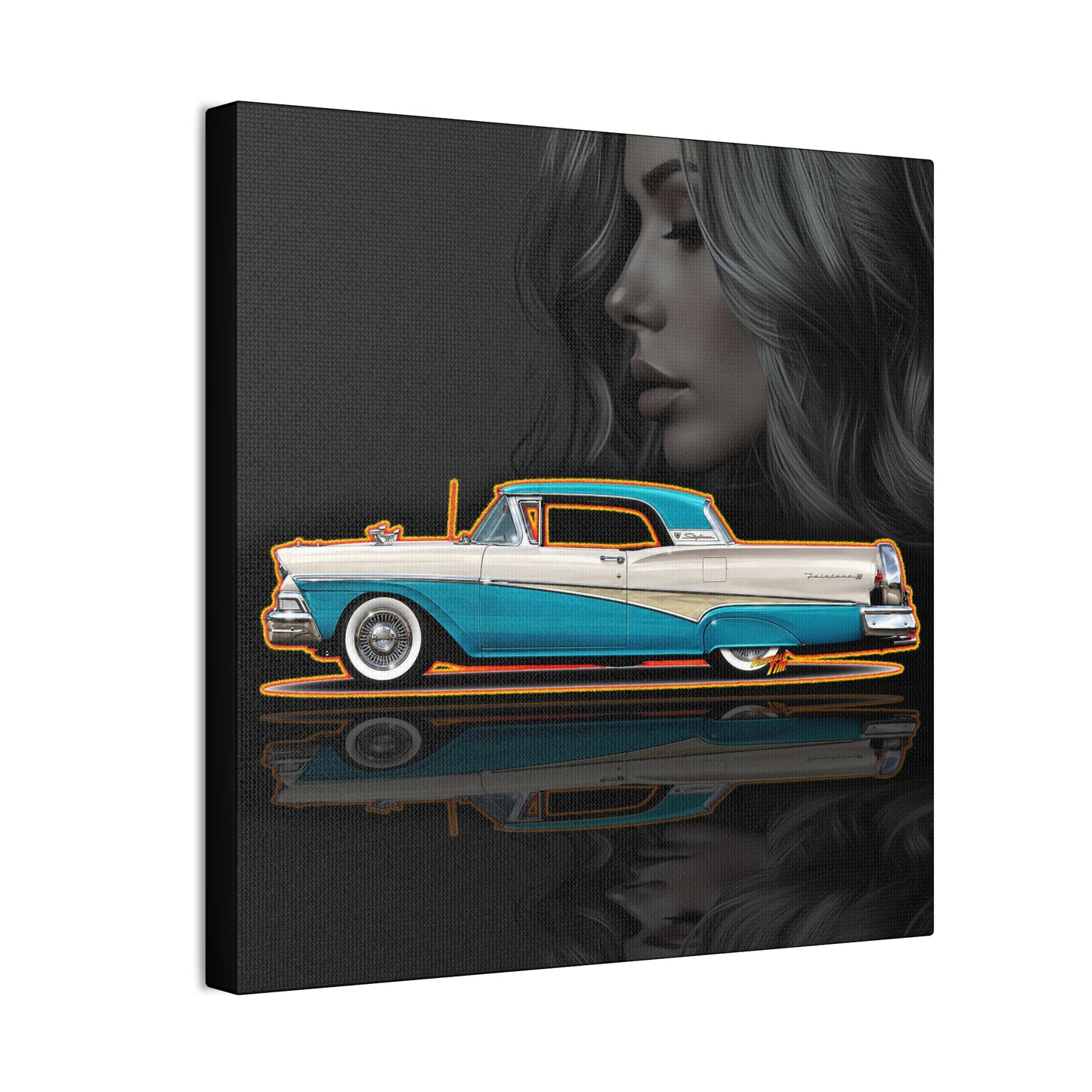 FORD FAIRLANE SKYLINER 1958 Collectible Fireball Art Canvas Stretched Print