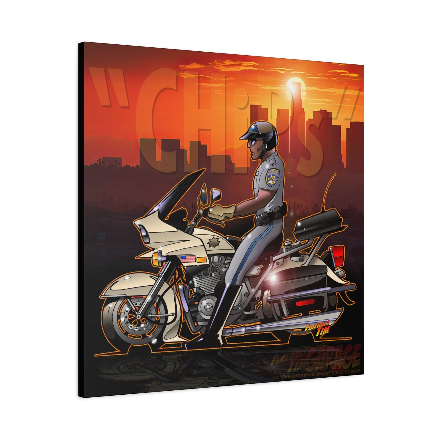 CHiPS TV Show Kawasaki Motorcycle Fireball Art Canvas Print
