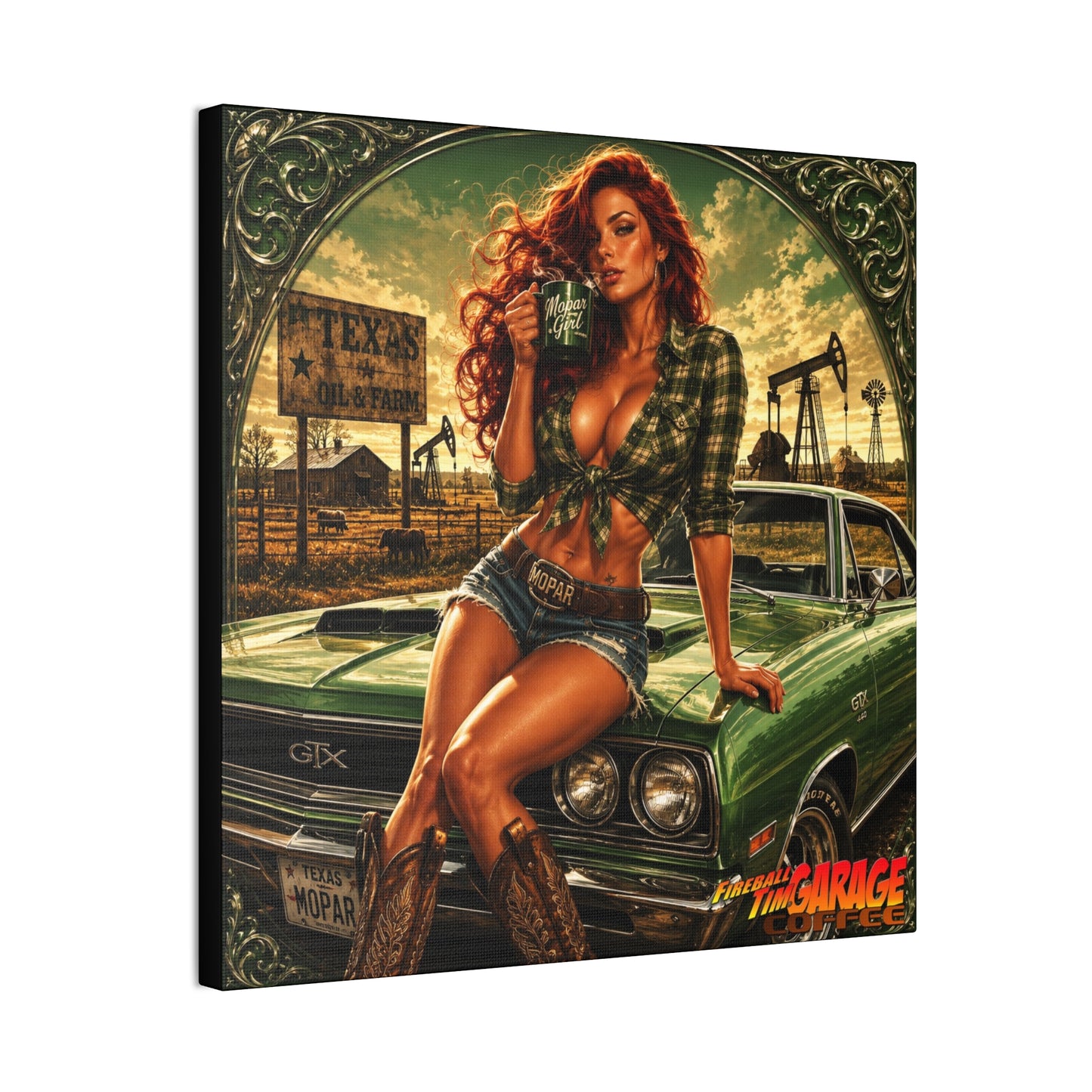 TEXAS BREAKFAST PINUP Collectible Fireball Art Canvas Stretched Print