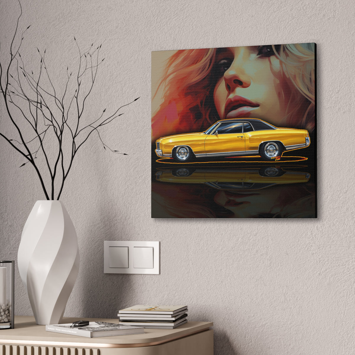 CHEVROLET MONTE CARLO 1972 Collectible Fireball Art Canvas Stretched Print