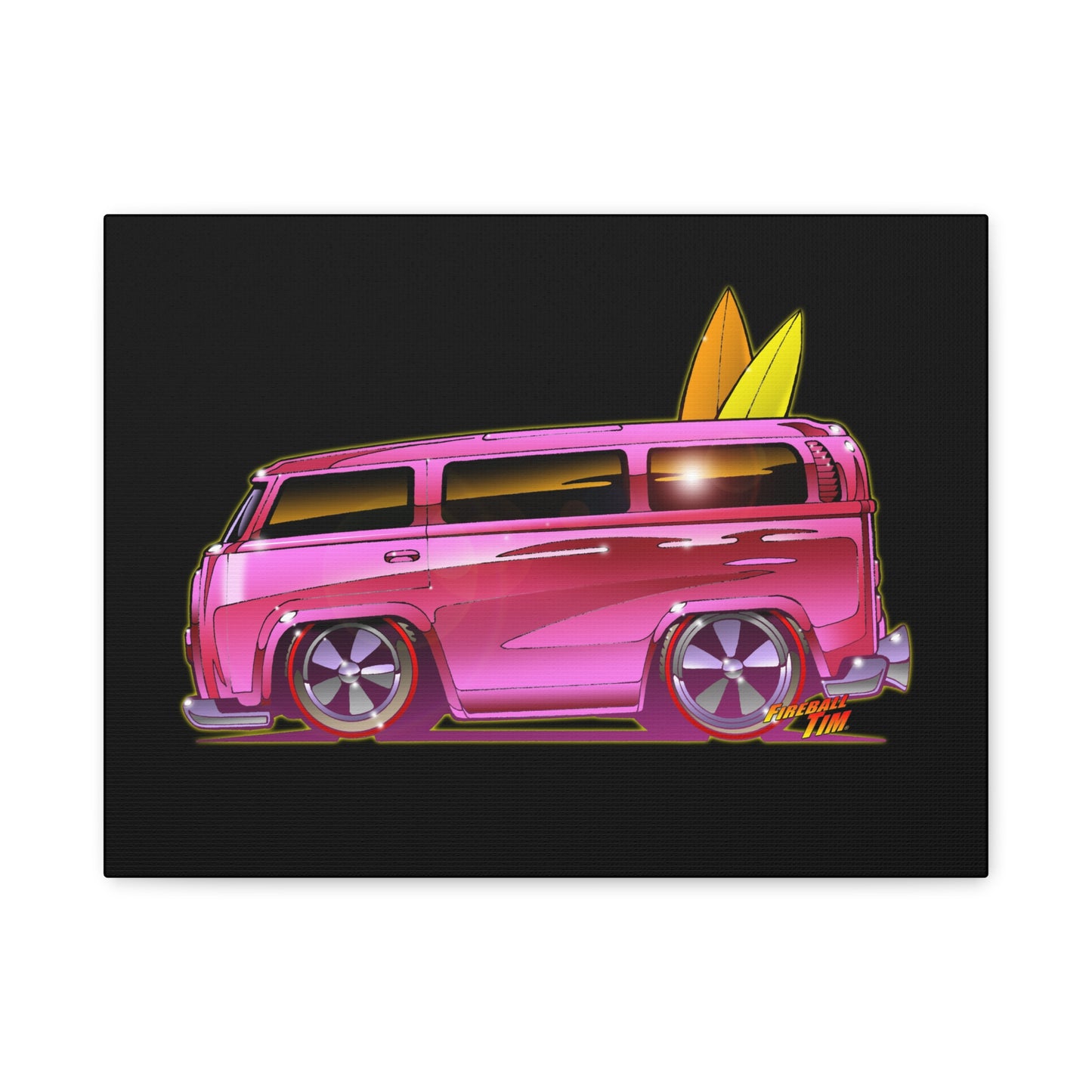 HOT WHEELS PINK BEACH BOMB BUS Fireball Art Canvas Print