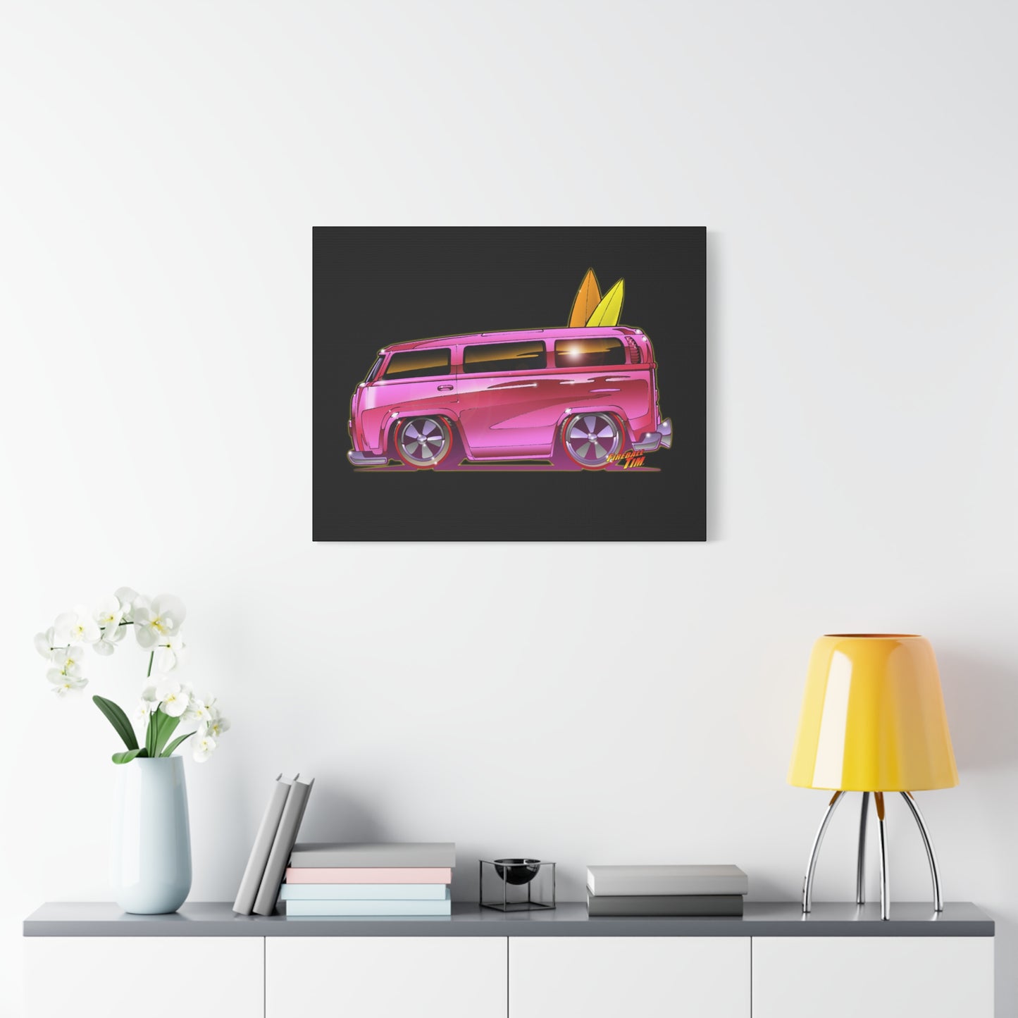 HOT WHEELS PINK BEACH BOMB BUS Fireball Art Canvas Print
