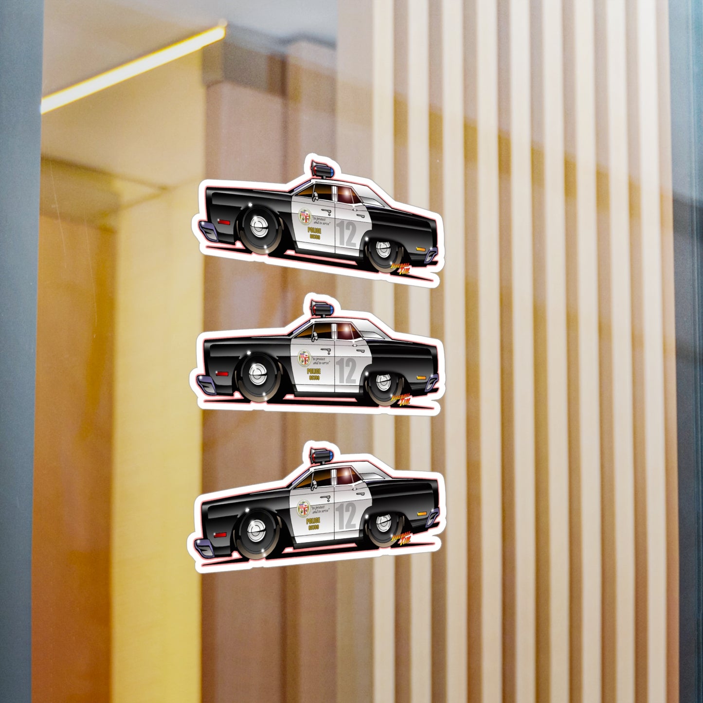 ADAM 12 PLYMOUTH POLICE CAR Fireball Art Collectible Decal Stickers - 4 Sizes