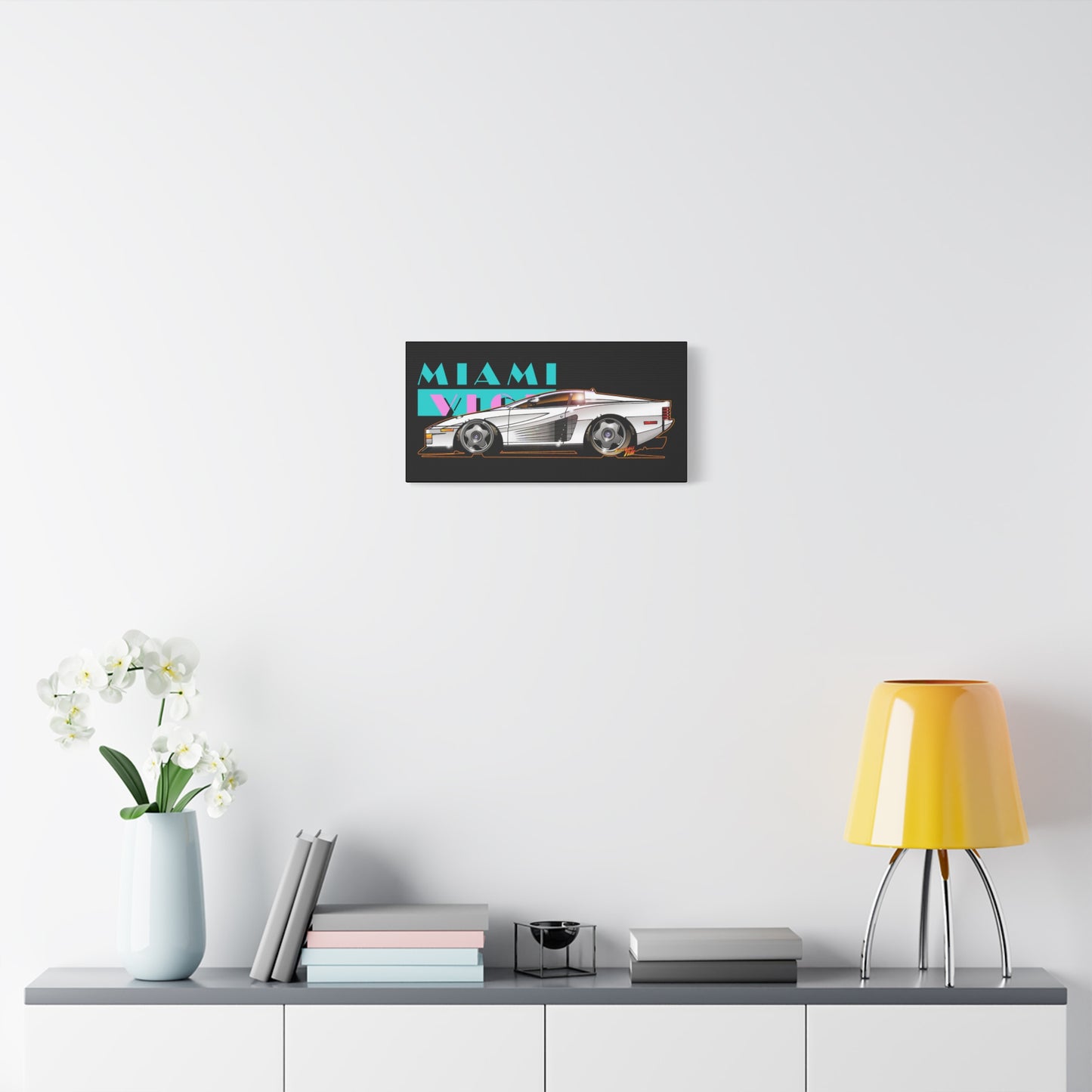 MIAMI VICE FERRARI TESTAROSSA Fireball Canvas Art Wall Print