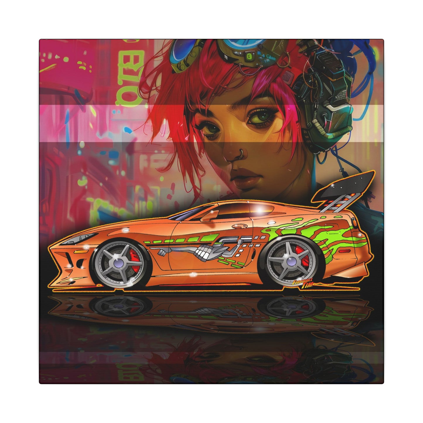 FAST & FURIOUS 1994 TOYOTA SUPRA MK IV Fireball Art Canvas Print - 12x12