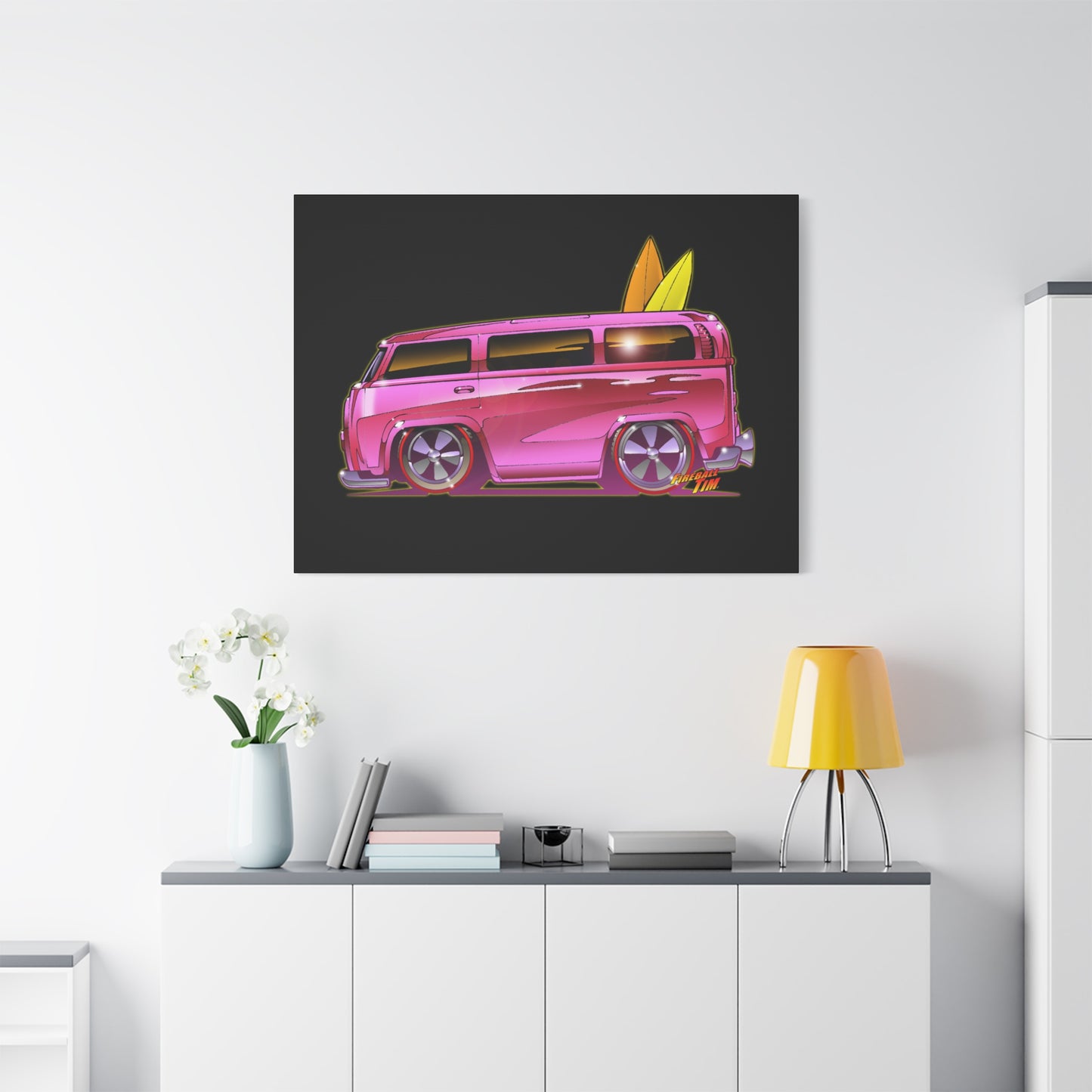 HOT WHEELS PINK BEACH BOMB BUS Fireball Art Canvas Print