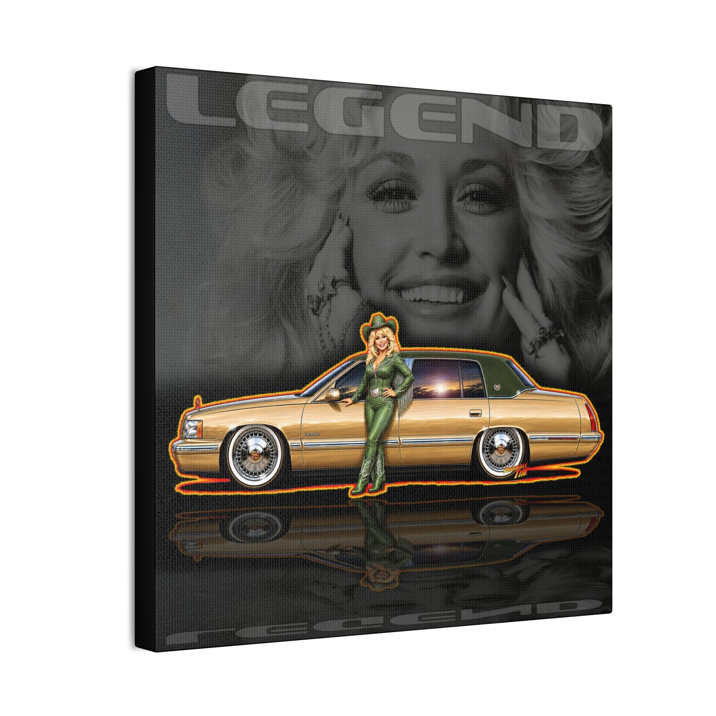 DOLLY PARTON TRIBUTE 1997 Cadillac DeVille Collectible Fireball Art Canvas Stretched Print