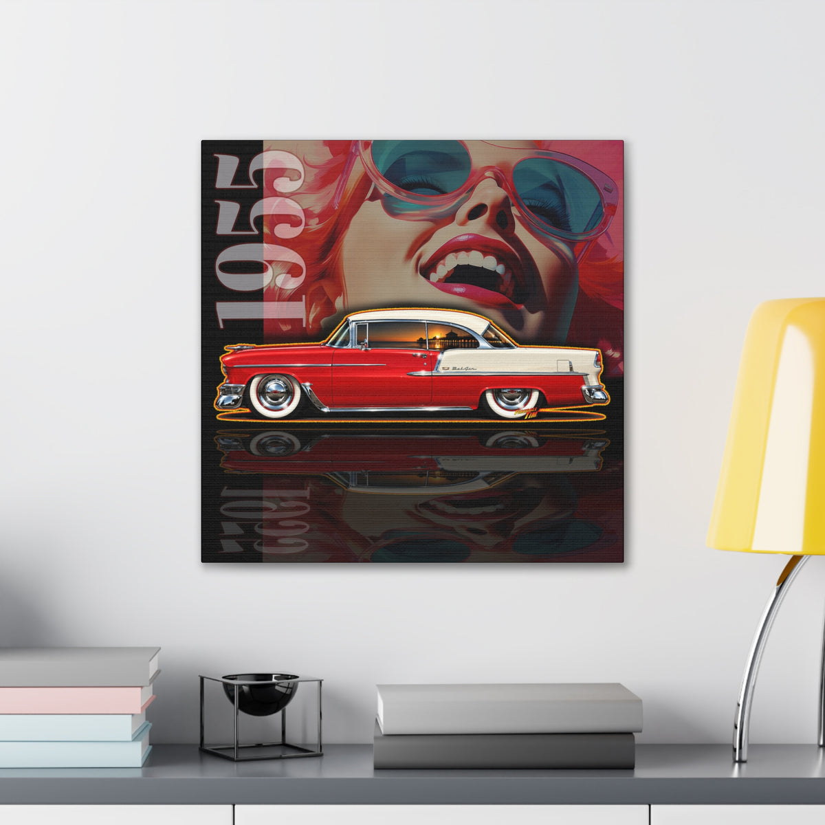 CHEVROLET BEL AIR 1955 Classic Car Collectible Fireball Art Canvas Stretched Print