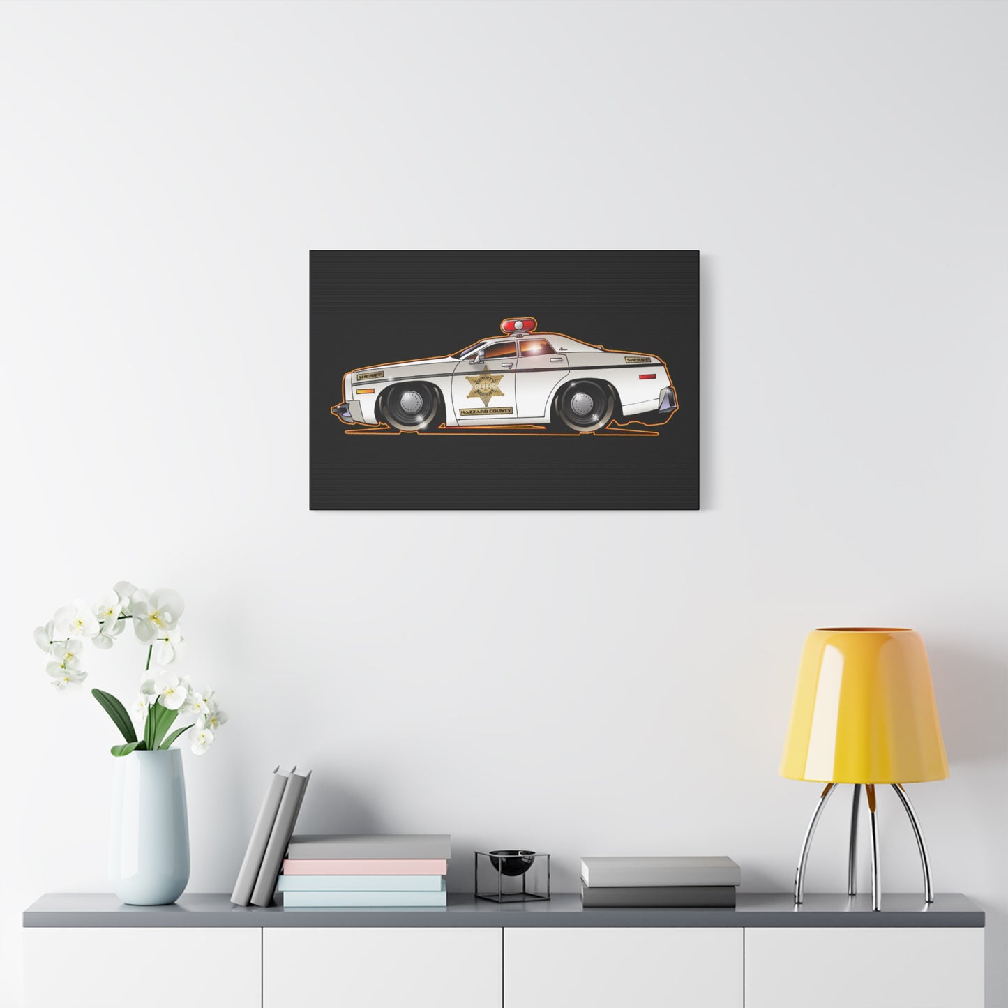 DUKES OF HAZZARD SHERIFF POLICE CAR Fireball Art Canvas Print