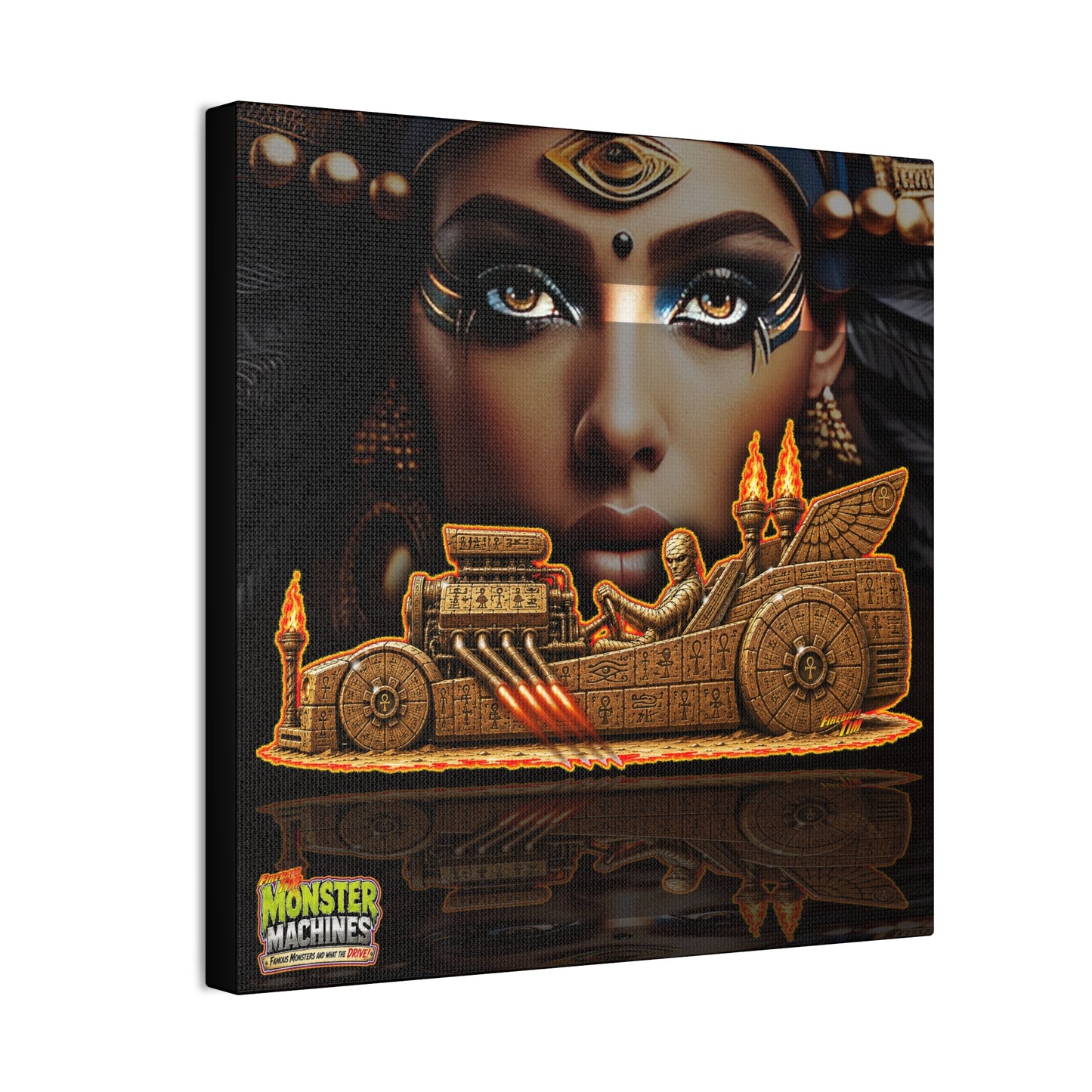MONSTER MACHINES The Mummy Halloween Collectible Fireball Art Canvas Stretched Print