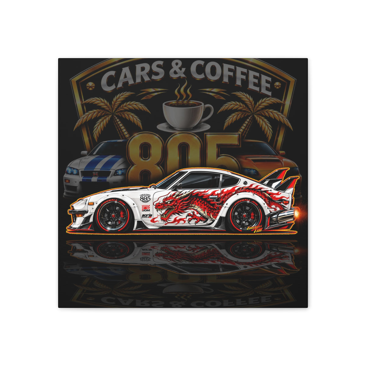 DATSUN 240Z JDM Cars & Coffee 805 Collectible Fireball Art Canvas Stretched Print