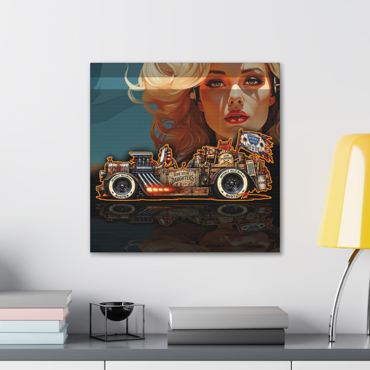 BEVERLY HILLBILLIES Hillbilly Buster Hot Rod Collectible Fireball Art Canvas Stretched Print