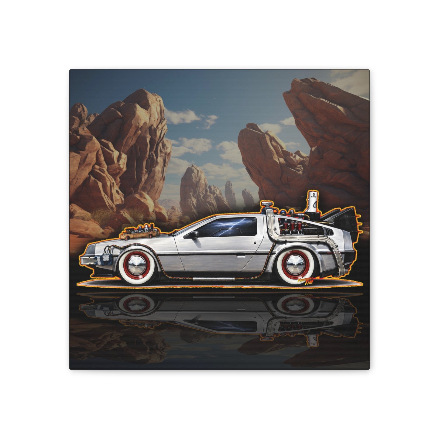 BACK to the FUTURE 3 1885 Delorean Time Machine Collectible Fireball Art Canvas Stretched Print