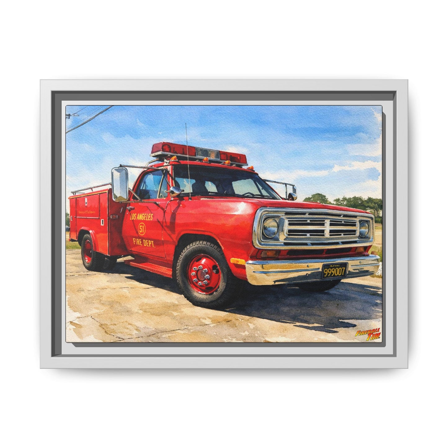EMERGENCY SQUAD 51 WATERCOLOR PAINTING Fireball TV Car Canvas Print - Framed | Wall Art 24x18