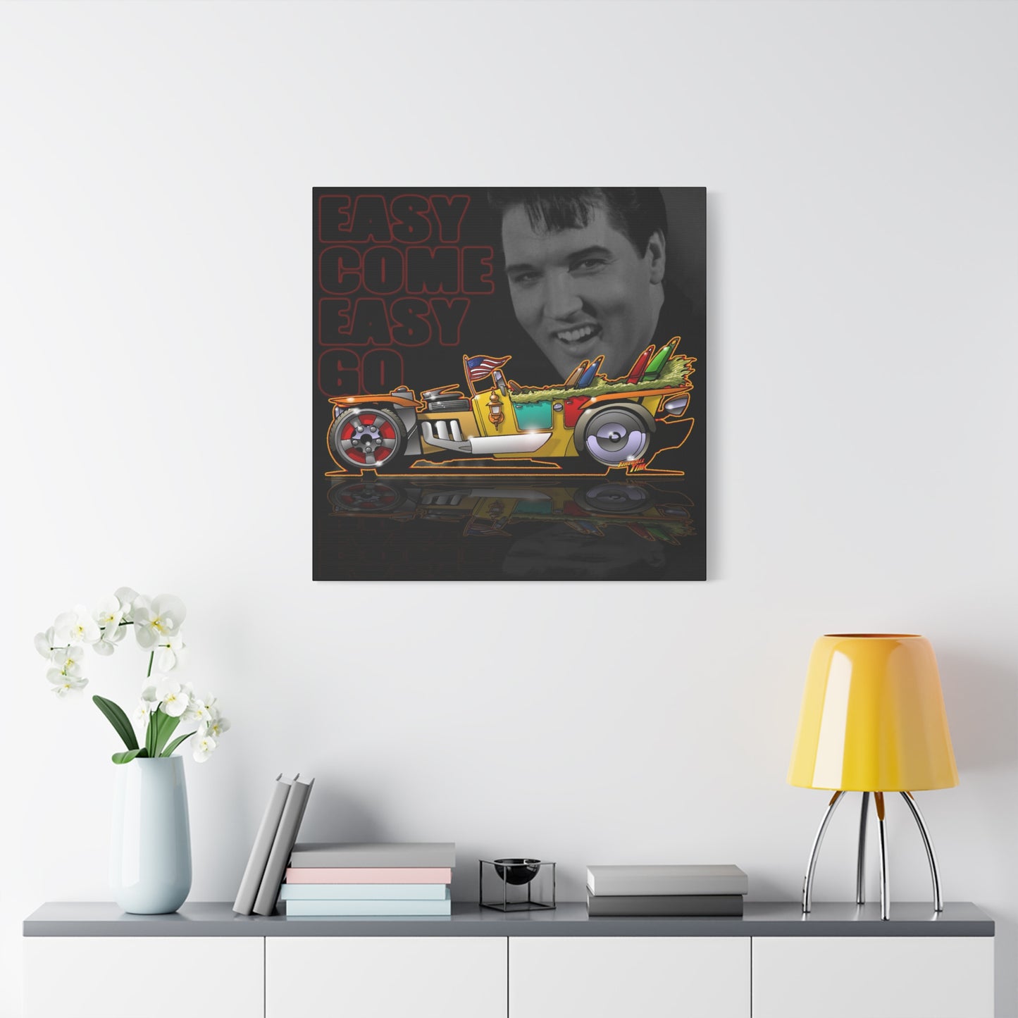 MONGREL T HOT ROD Elvis Easy Come Easy Go Fireball Canvas Art Wall Print