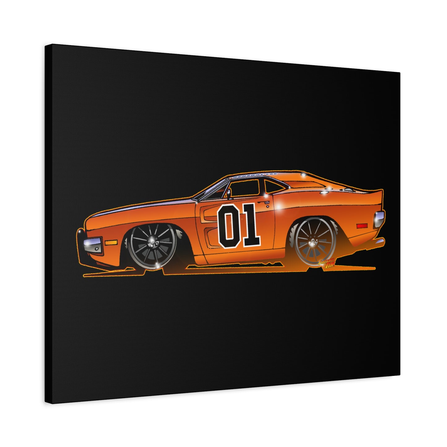 DUKES OF HAZZARD General Lee Dodge Charger Fireball Art Canvas Wall Print
