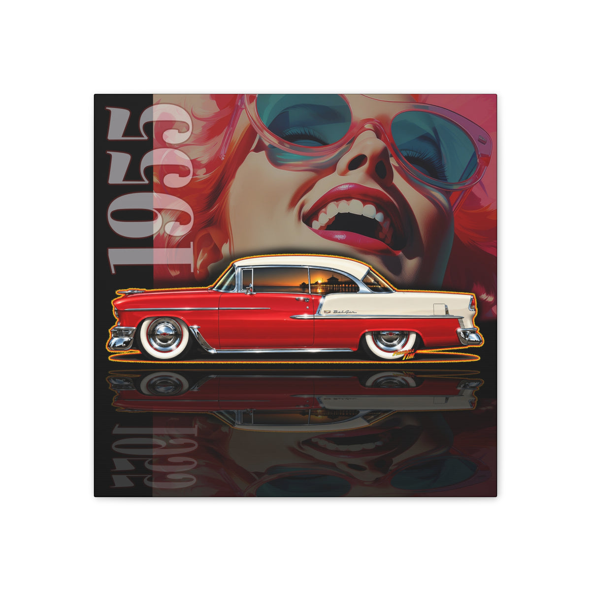 CHEVROLET BEL AIR 1955 Classic Car Collectible Fireball Art Canvas Stretched Print