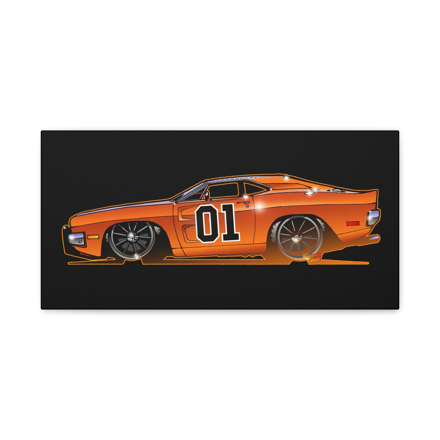 DUKES OF HAZZARD General Lee Dodge Charger Fireball Art Canvas Wall Print