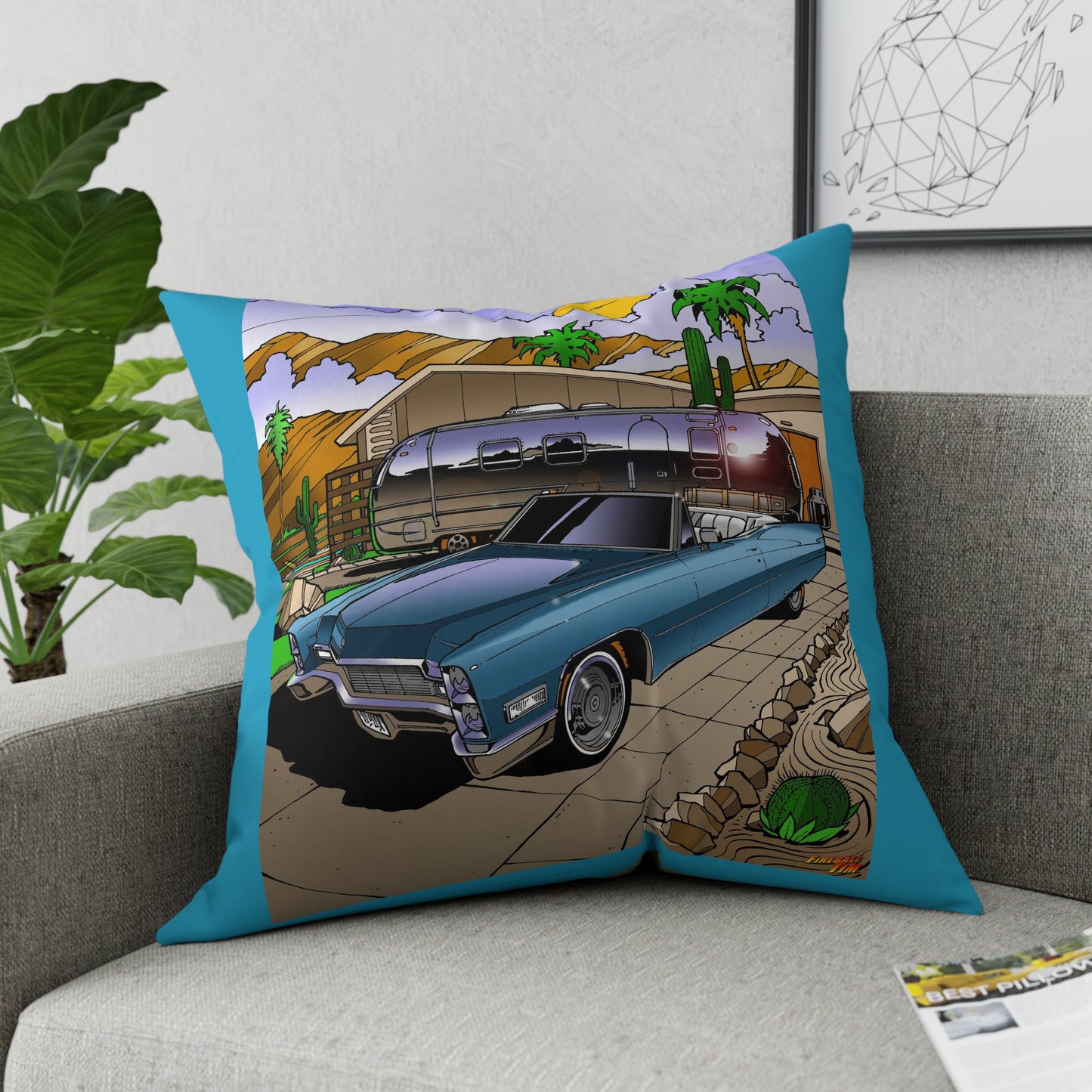 CADILLAC 1968 Vintage Airstream Trailer Broadcloth Pillow 4 Sizes