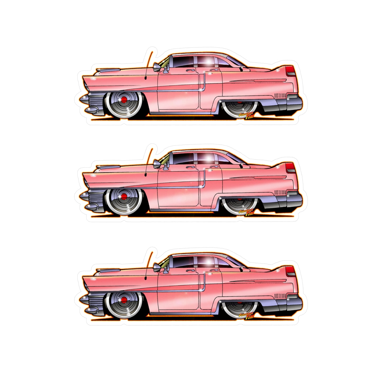 ELVIS THE KING PINK 1955 CADILLAC Fireball Art Vinyl Decal Set