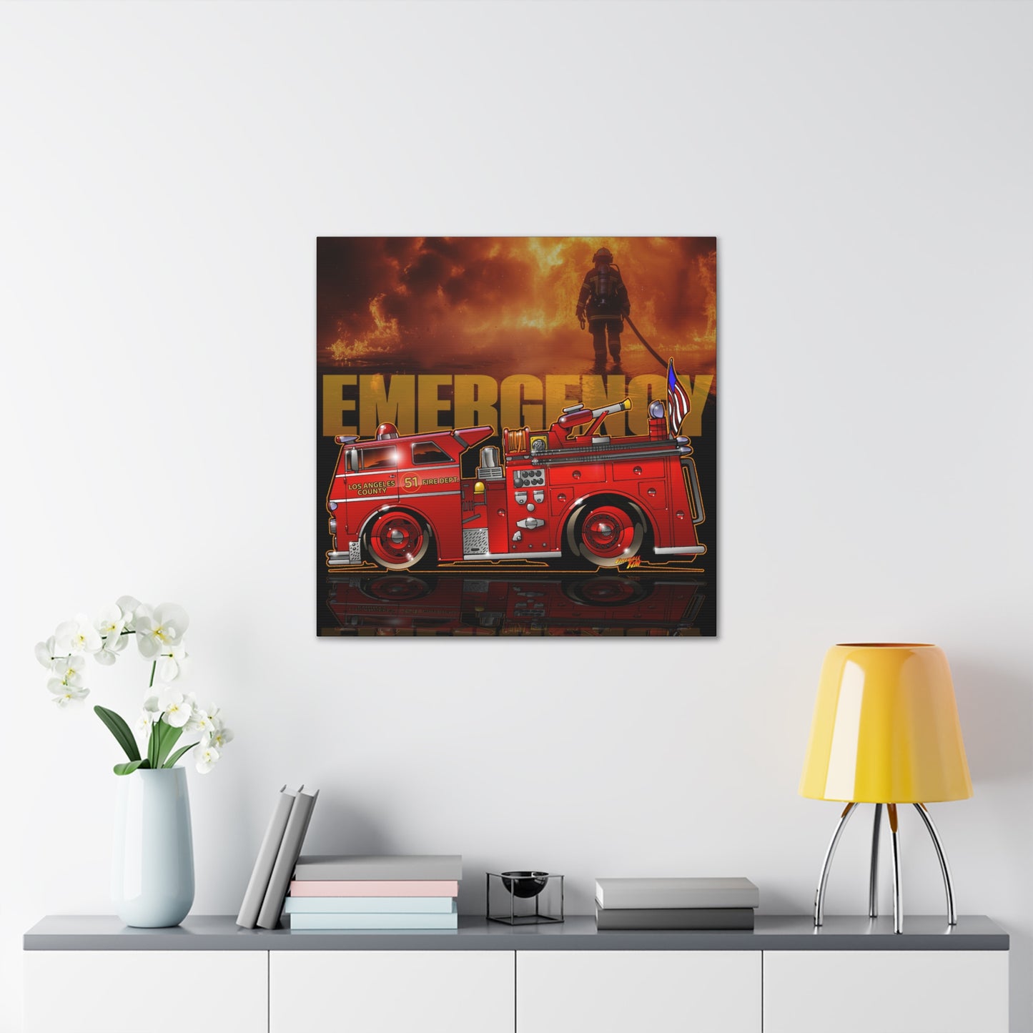 EMERGENCY ENGINE 51 MASTERPRINT Fire Engine Concept Art Canvas Print 3 Sizes