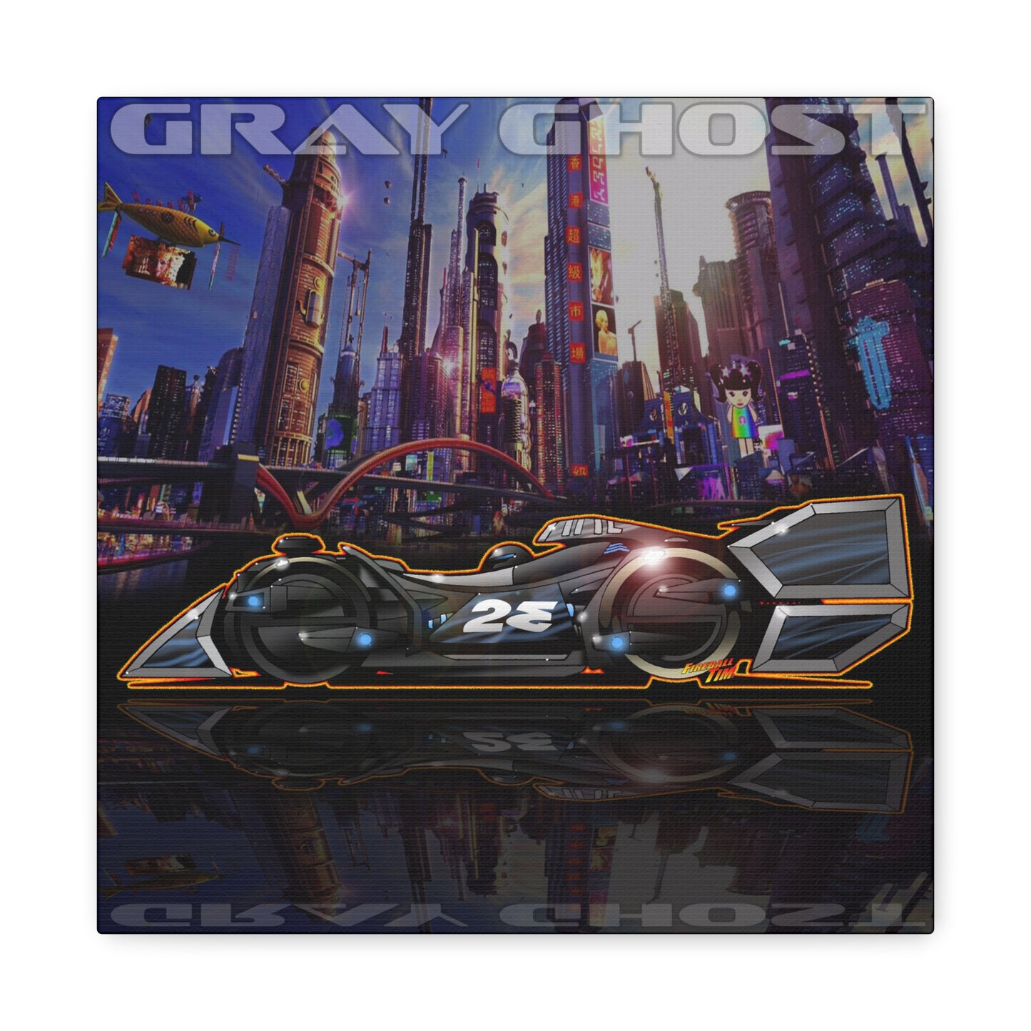 SPEED RACER GRAY GHOST Race Car Fireball Art Canvas Print