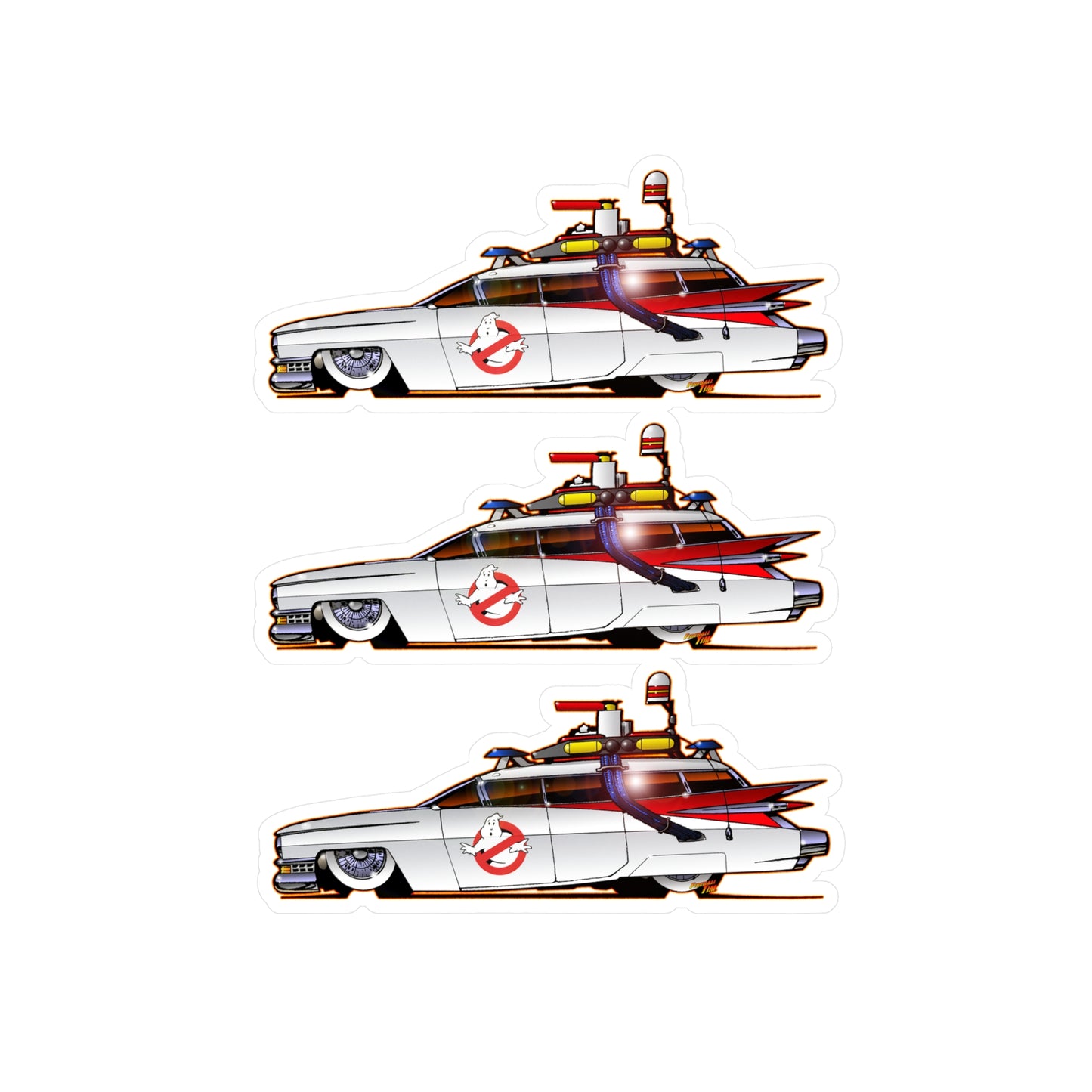 GHOSTBUSTERS ECTO 1 Fireball Art Decal Stickers - 4 Sizes