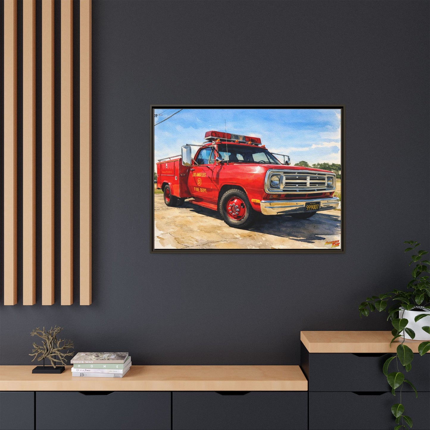EMERGENCY SQUAD 51 WATERCOLOR PAINTING Fireball TV Car Canvas Print - Framed | Wall Art 24x18