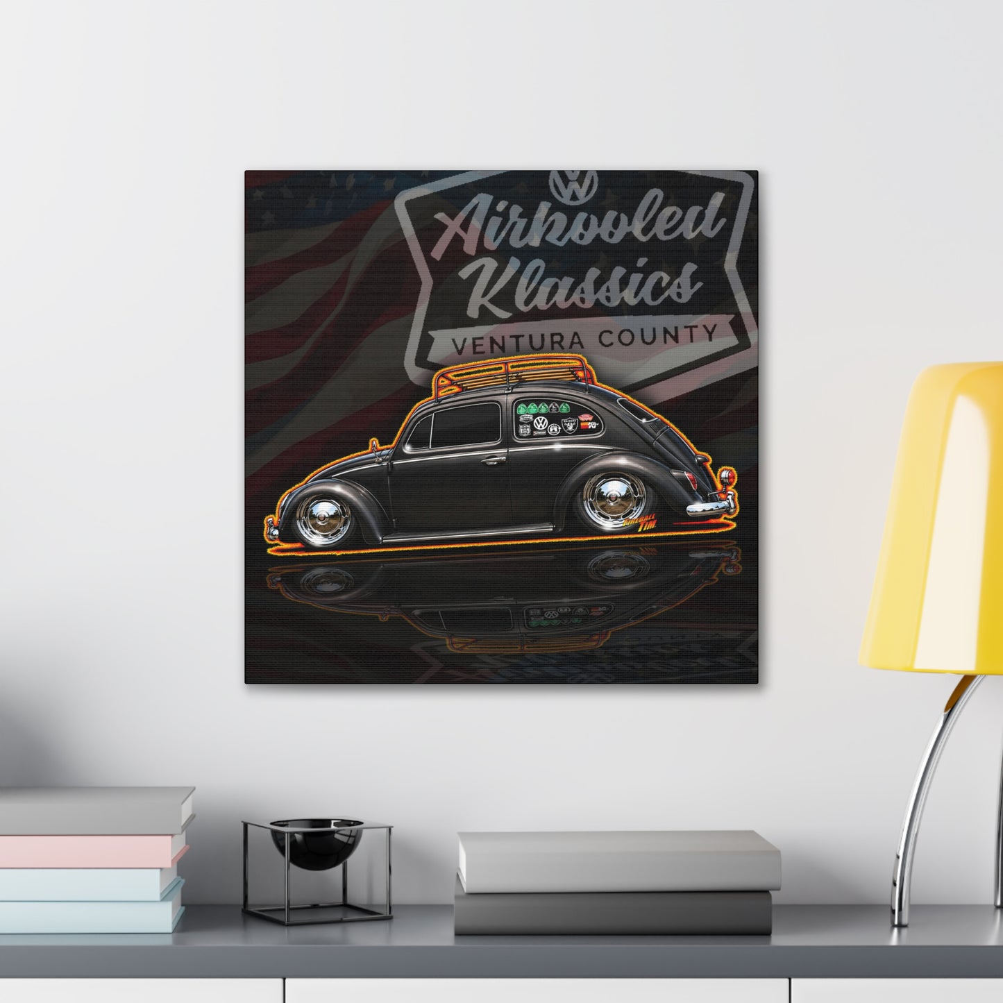 AIRKOOLED KLASSICS Custom VW Bug Collectible Fireball Art Canvas Stretched Print