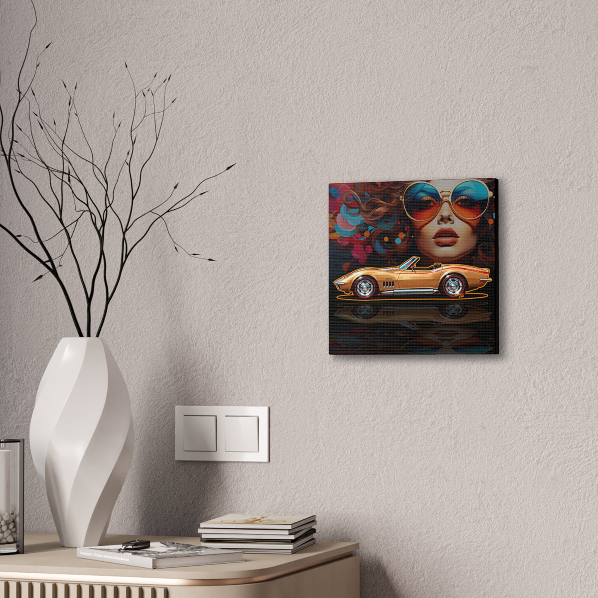 CHEVROLET CORVETTE 1969 Collectible Fireball Art Canvas Stretched Print