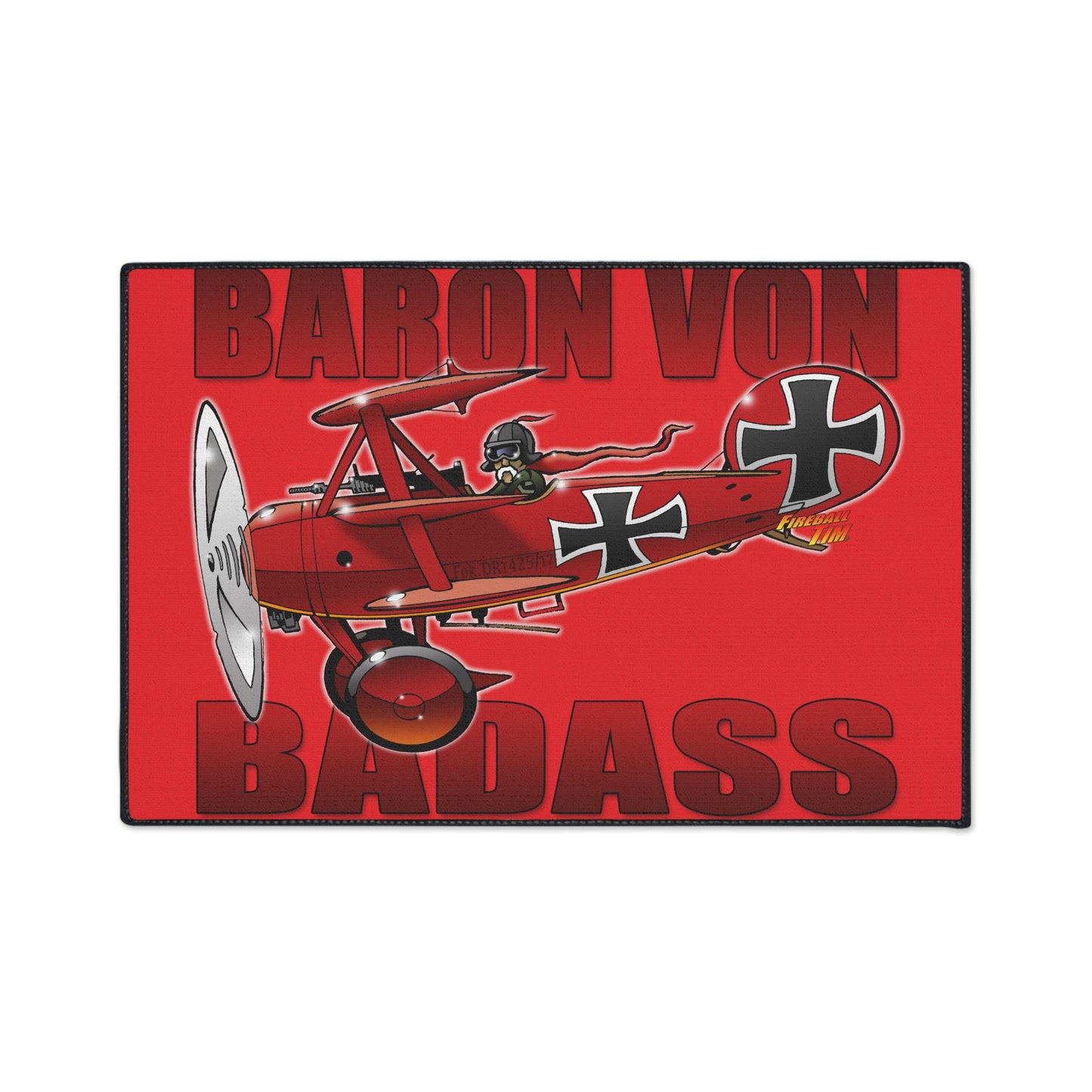 BARON VON BADASS Red Baron Airplane Heavy Duty Floor Mat 24x36