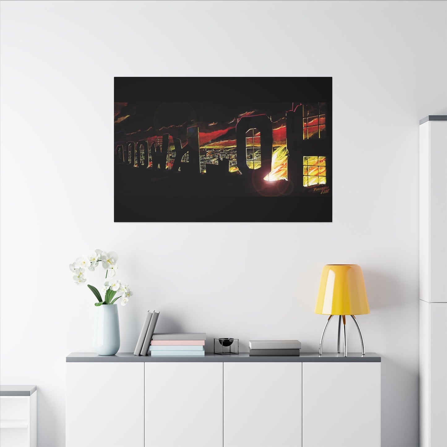 ESCAPE FROM LA Hollywood Sigh Fireball Concept Art Canvas Print