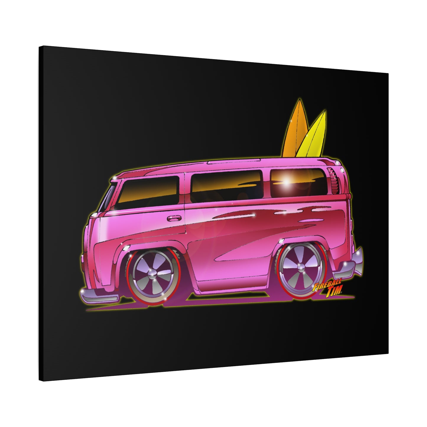 HOT WHEELS PINK BEACH BOMB BUS Fireball Art Canvas Print