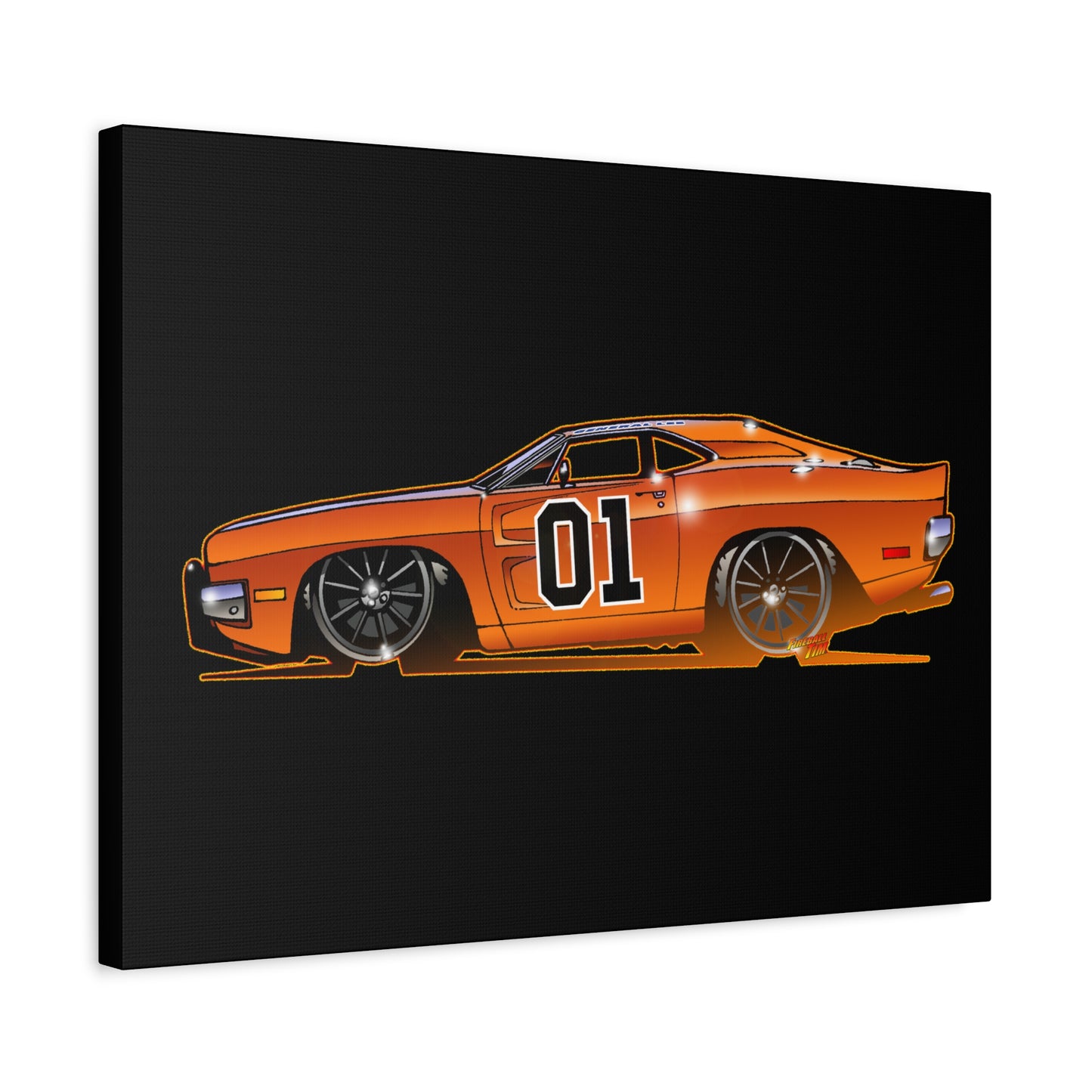 DUKES OF HAZZARD General Lee Dodge Charger Fireball Art Canvas Wall Print