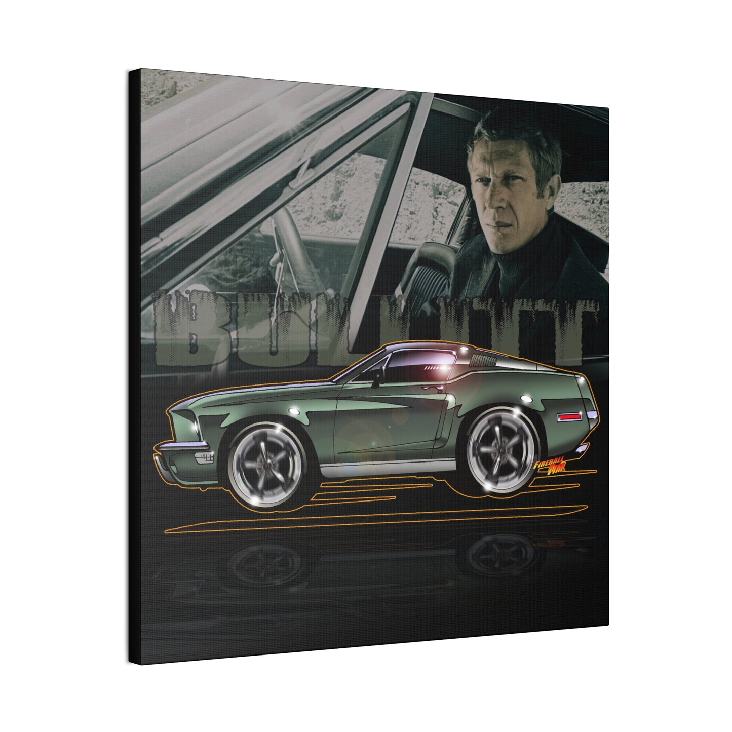 BULLITT FORD MUSTANG Steve McQueen Fireball Art Canvas Print - 3 Sizes