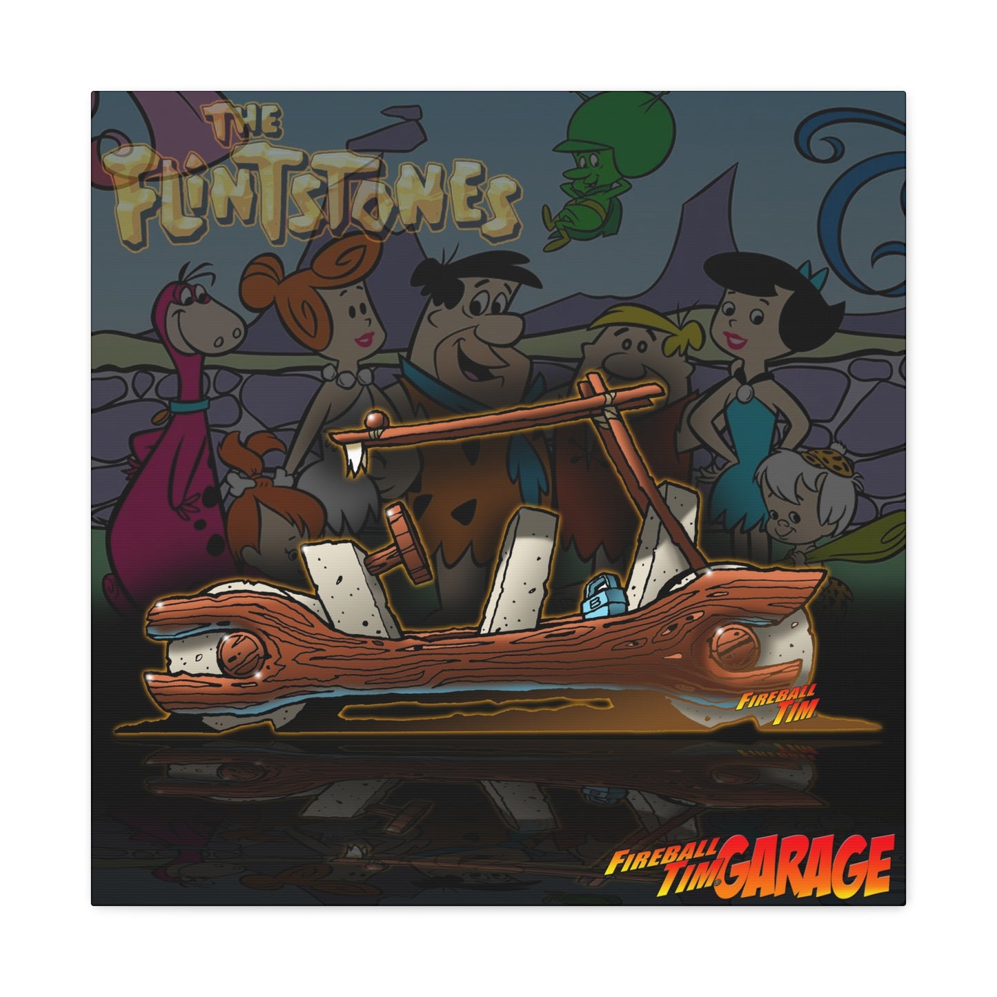 THE FLINTSTONES Cartoon Bedrock Roadster Concept Art Canvas MASTERPRINT 24X24