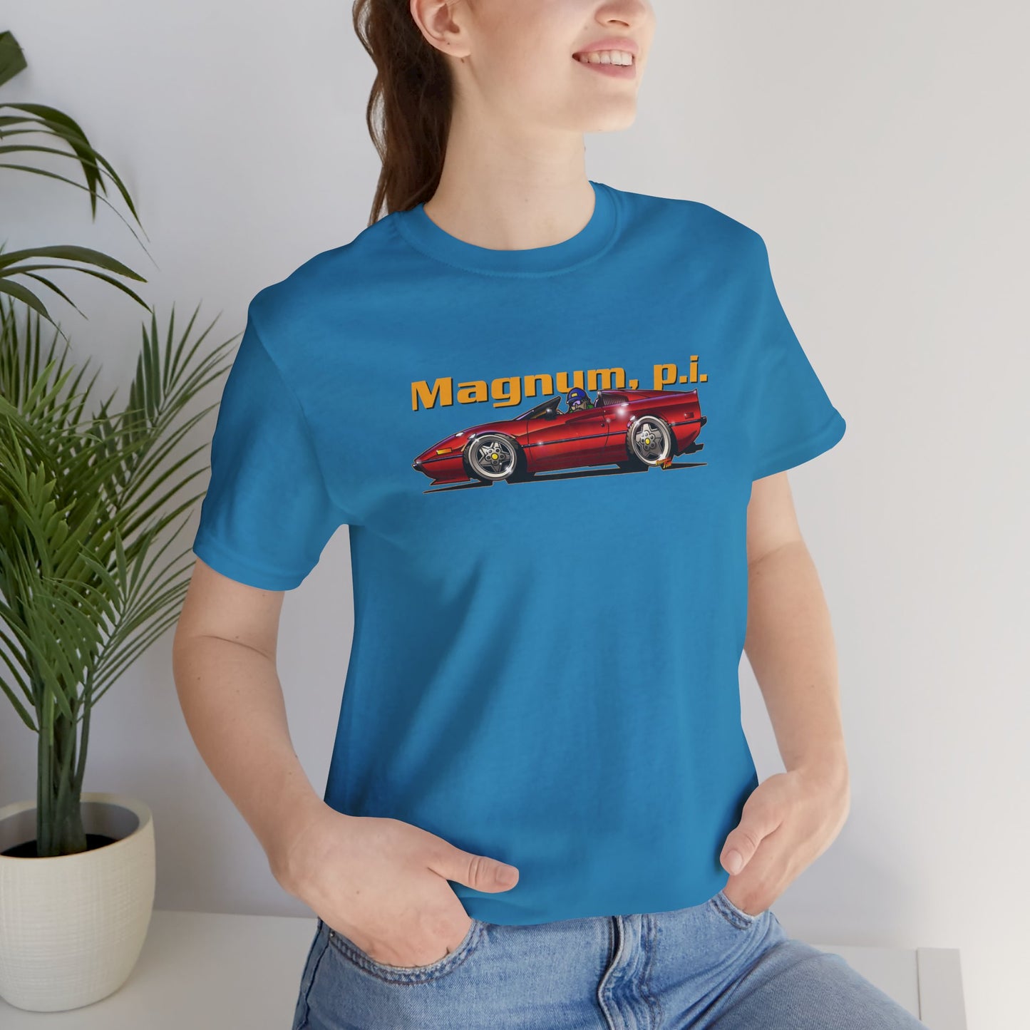 MAGNUM PI FERRARI 308 GTS Unisex Jersey Fireball Art Tee Shirt - Multiple Colors