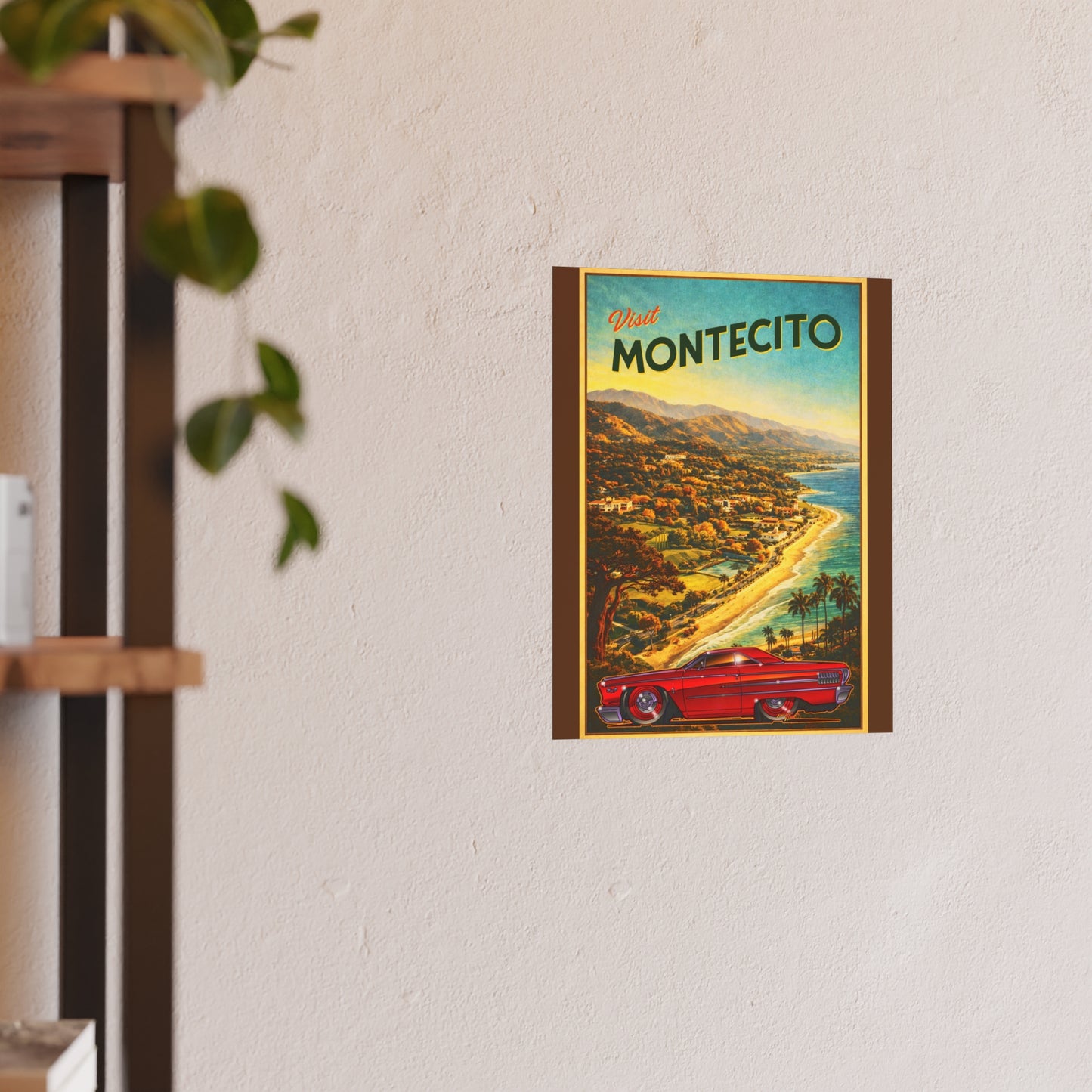 VISIT MONTECITO CALIFORNIA Ford Galaxie 500 Vintage Fireball Art Travel Poster