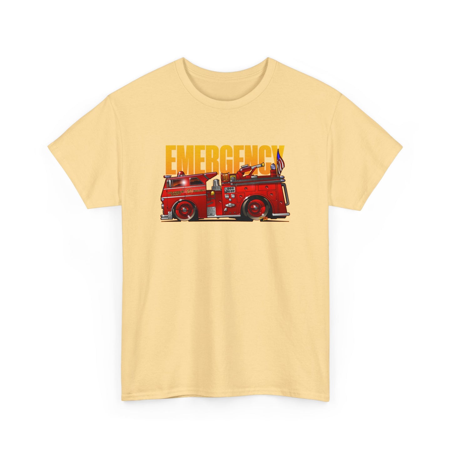 EMERGENCY ENGINE 51 TV Show Concept Art Fire Engine Heavy Cotton Tee 12 Colors