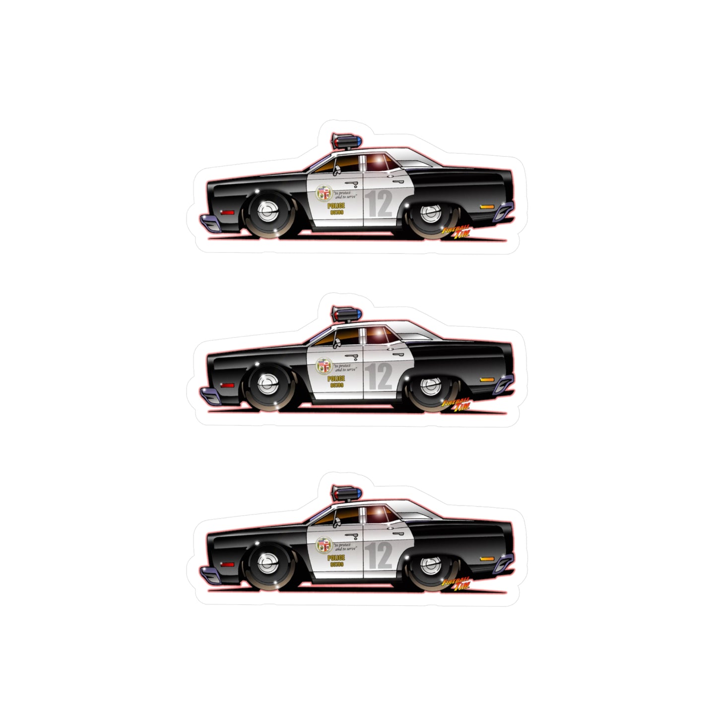 ADAM 12 PLYMOUTH POLICE CAR Fireball Art Collectible Decal Stickers - 4 Sizes