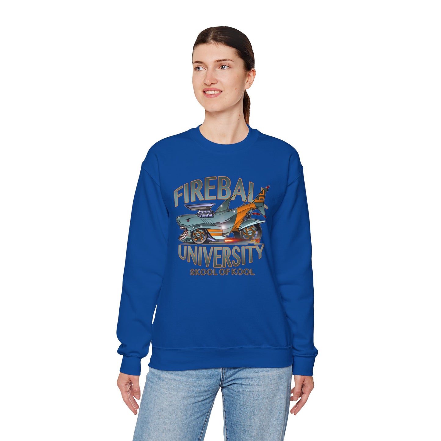 FIREBALL UNIVERSITY Skool of Kool Maneater Shark Hot Rod Concept Art Sweatshirt 5 Colors