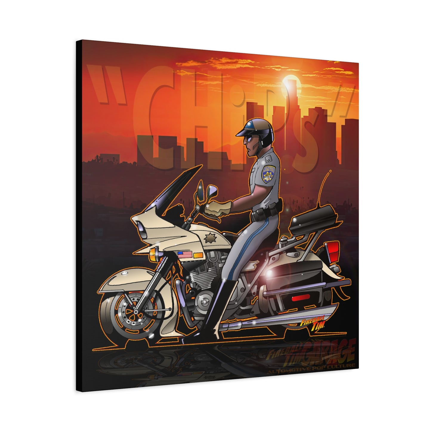 CHiPS TV Show Kawasaki Motorcycle Fireball Art Canvas Print