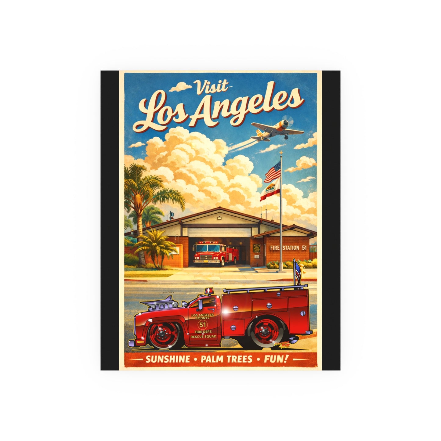 VISIT LOS ANGELES Emergency Station 51 Satin/Matte Fireball Art Poster