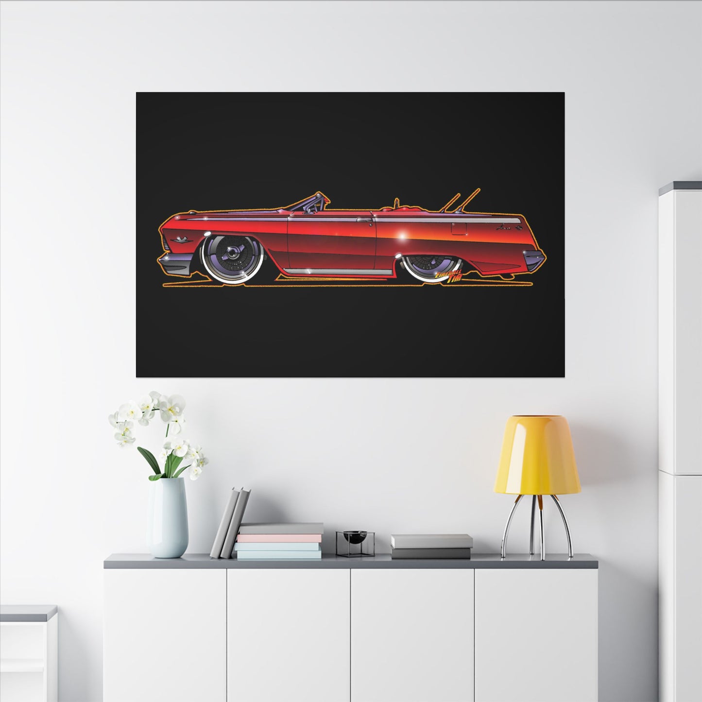 CHEVY IMPALA LOWRIDER Fireball Art Canvas Print